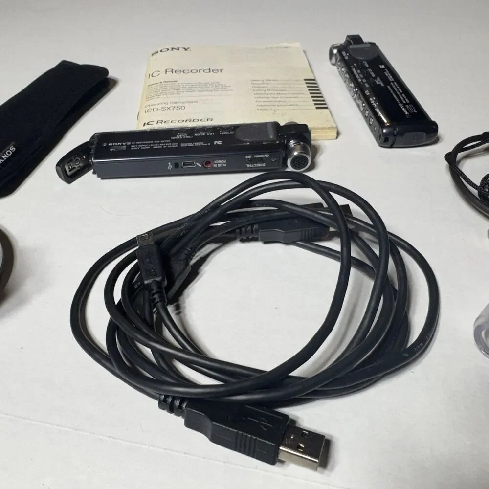 Two Sony ICD SX750 Digital Recorders with Cases, Dock, Cables, Manual